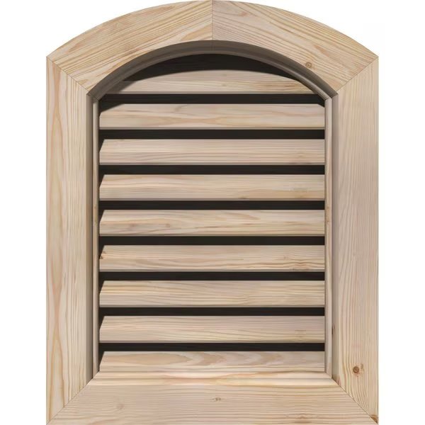 Arch Top Gable Vent Primed, Functional, Pine Gable Vent w/ Brick Mould Face Frame, 14